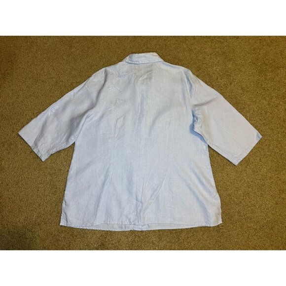 EDWARD Irish Linen Light Blue Button Shirt Top Embroidered 3/4 Sleeve Casual 1X - Picture 2 of 8